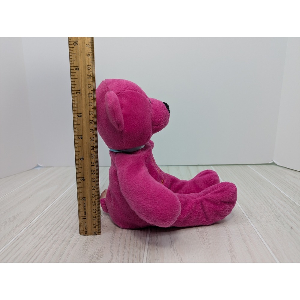 FAO Schwarz Plush Teddy Bear Pink Flowers Embroidered Blue Ribbon Bow - Picture 6 of 7